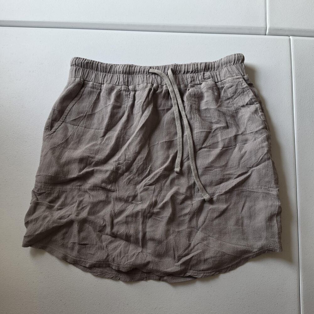 James Perse Skirt Womens 2 Med Gray Linen Blend A-Line Mini Drawstring Pockets